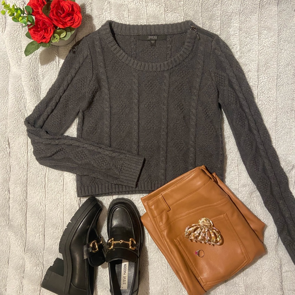 Guess Grey Cable Knit Sweater